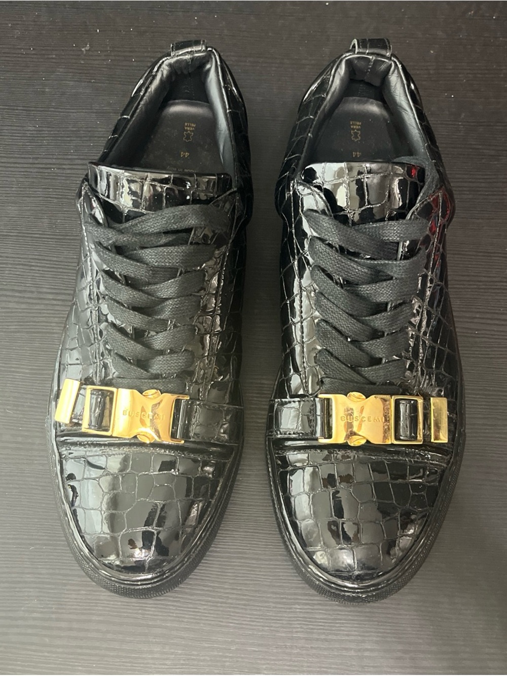 BUSCEMI 50mm Strap Leather Black Croc Embossed Sneakers Men's Size 44